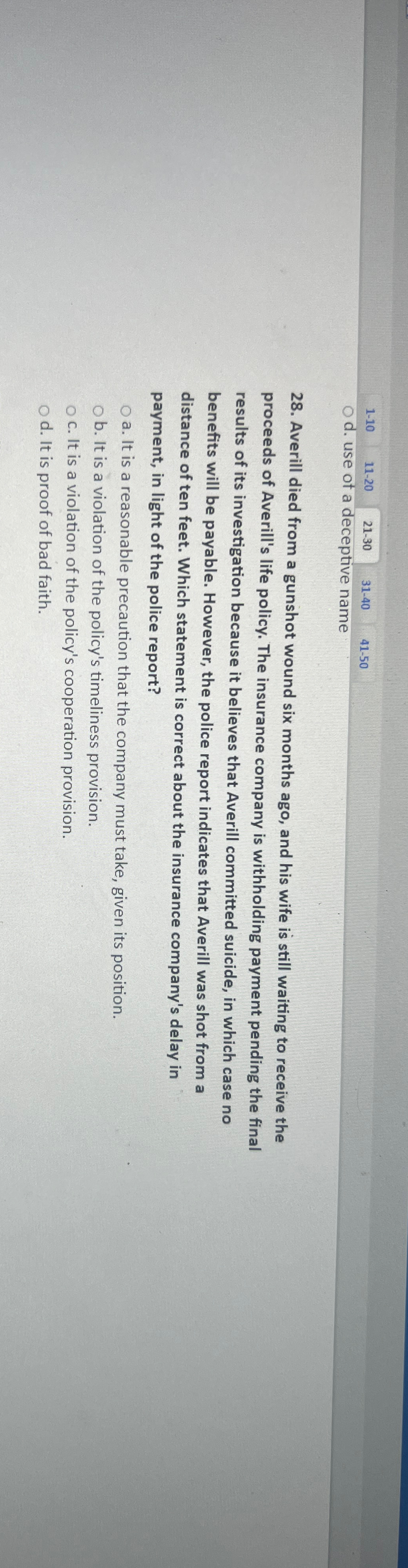  1-10 11-20 21-30 31-40 41-50 d. use of a deceptive name