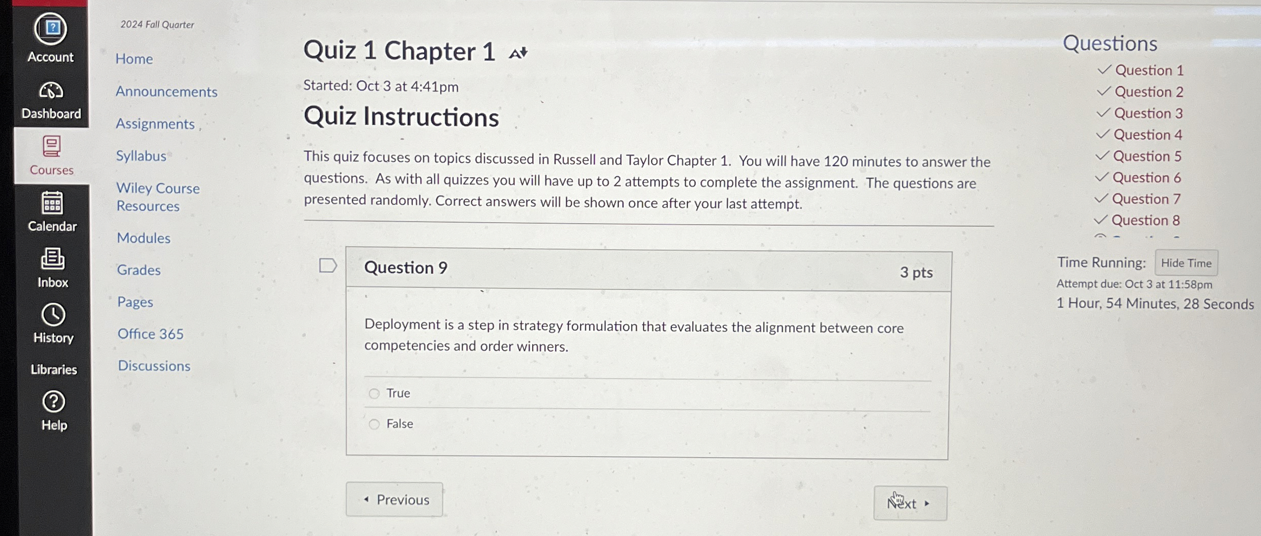  Time Running: Hide Time Attempt due: Oct 3 at 11:58pm 1