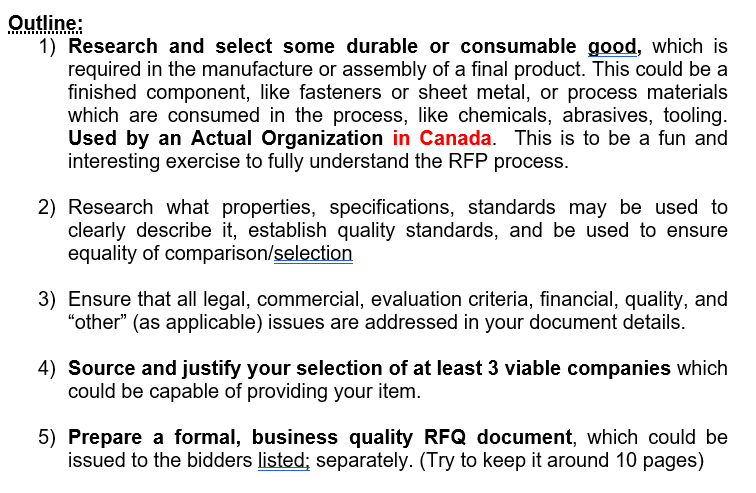 Outline: Research and select some durable or consumable good, which is