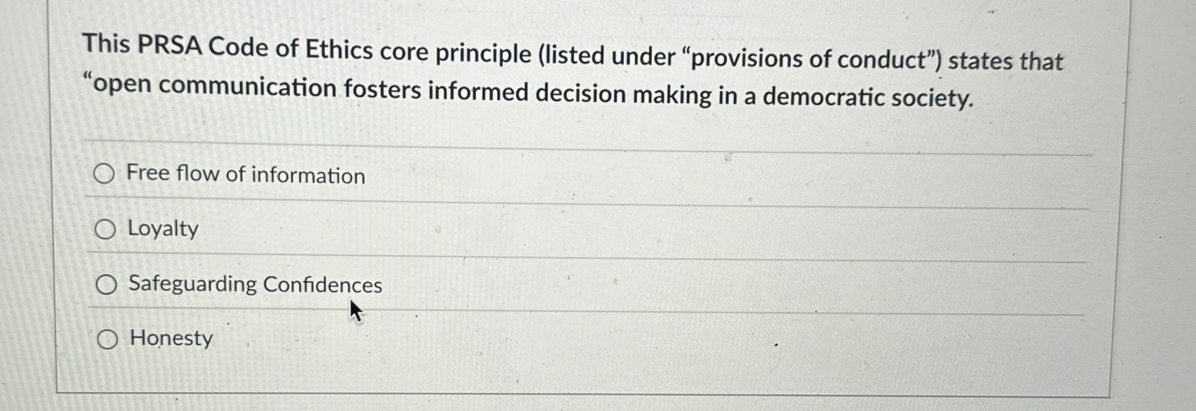  This PRSA Code of Ethics core principle (listed under "provisions of