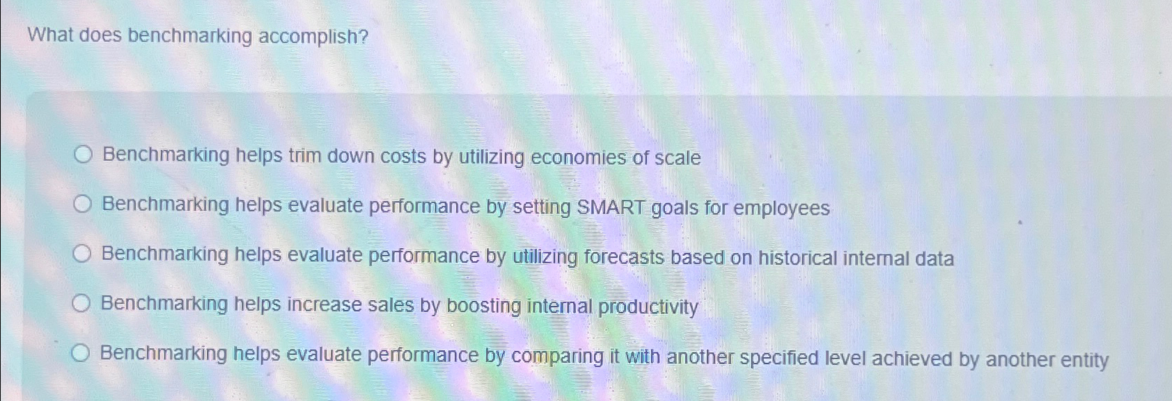  What does benchmarking accomplish? Benchmarking helps trim down costs by utilizing