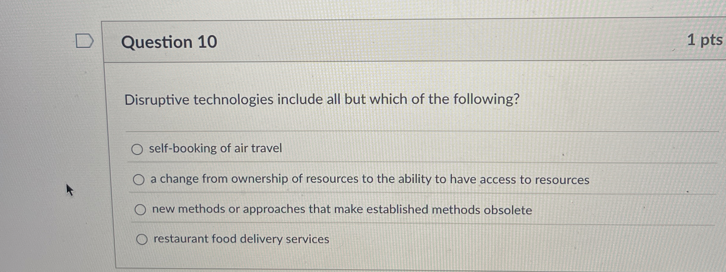  Question 10 1 pts Disruptive technologies include all but which of