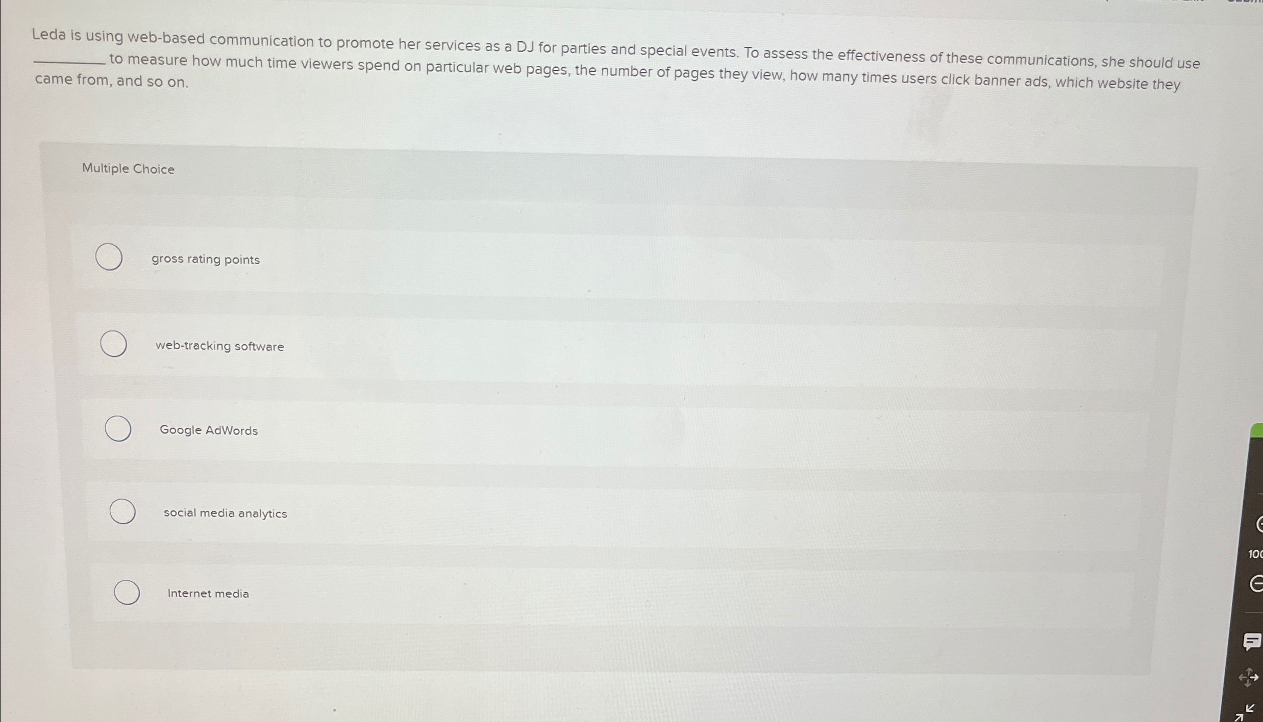  Leda is using web-based communication to promote her services as a