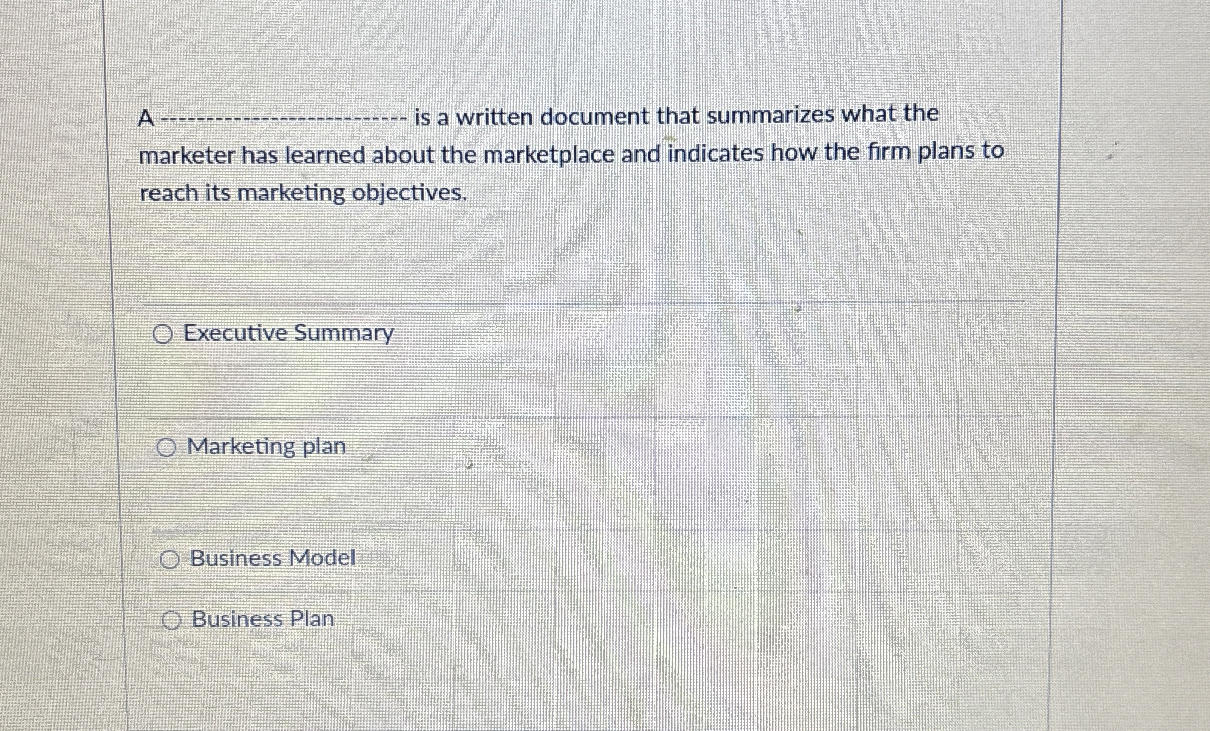  A q, is a written document that summarizes what the marketer