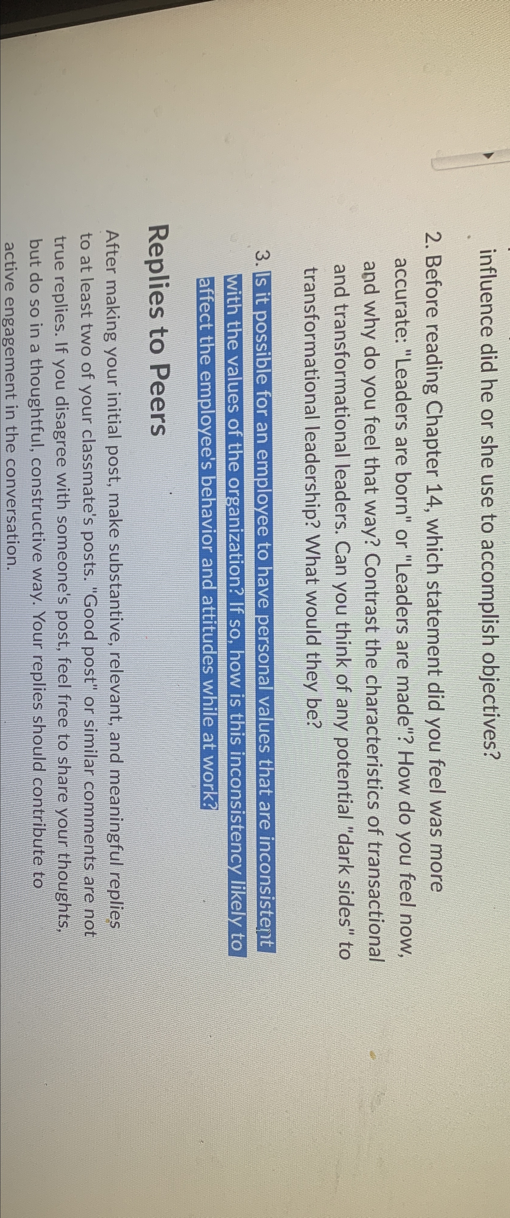  influence did he or she use to accomplish objectives? 2. Before