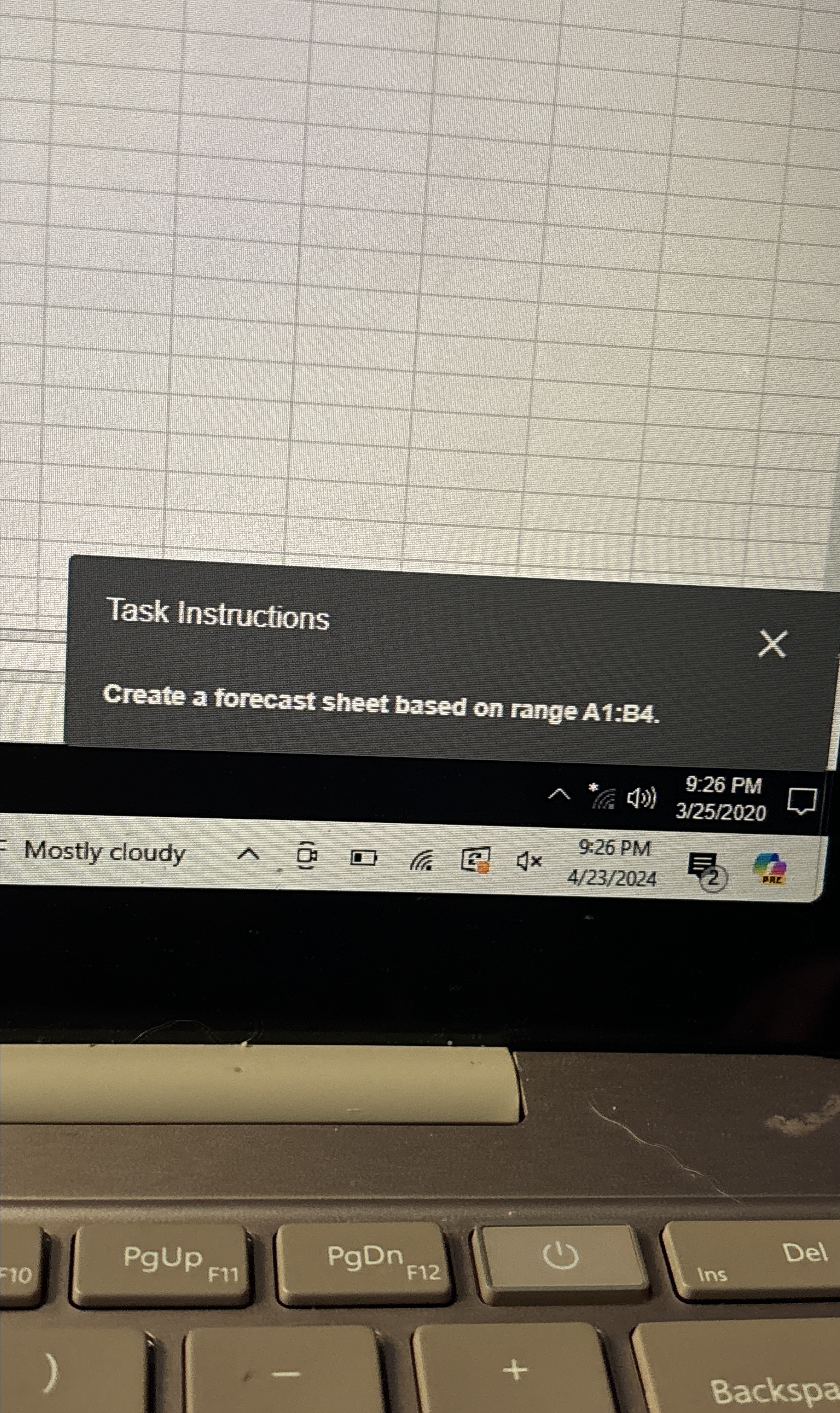 Task Instructions Create a forecast sheet based on range A1:B4. 9.26