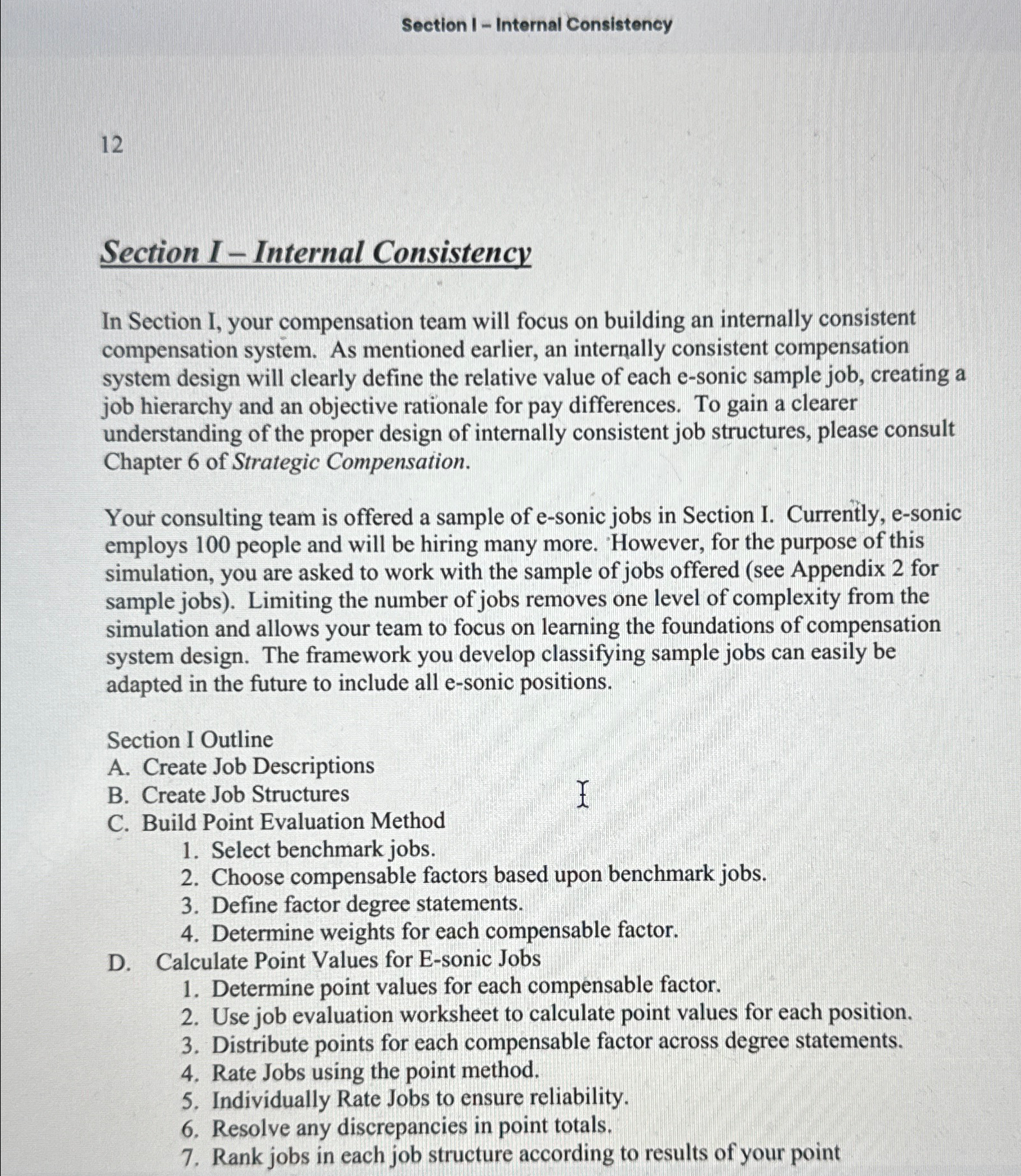  Section I - Internal Consistency 12 Section I - Internal Consistency