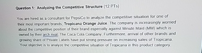  Question 1: Analyzing the Competitive Structure (12 PTs) You we hired