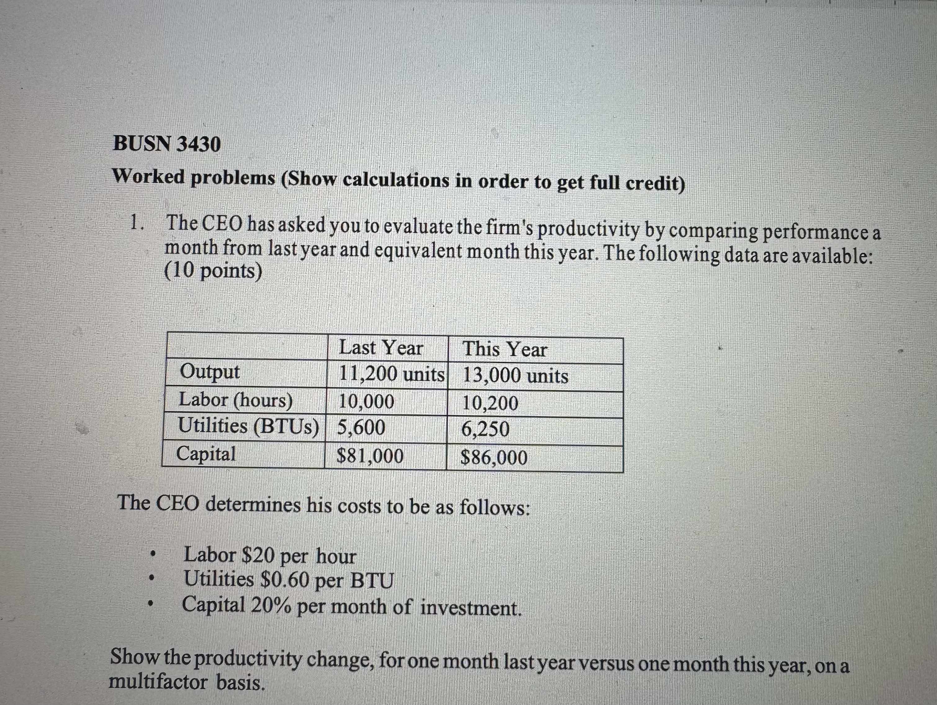  BUSN 3430 Worked problems (Show calculations in order to get full