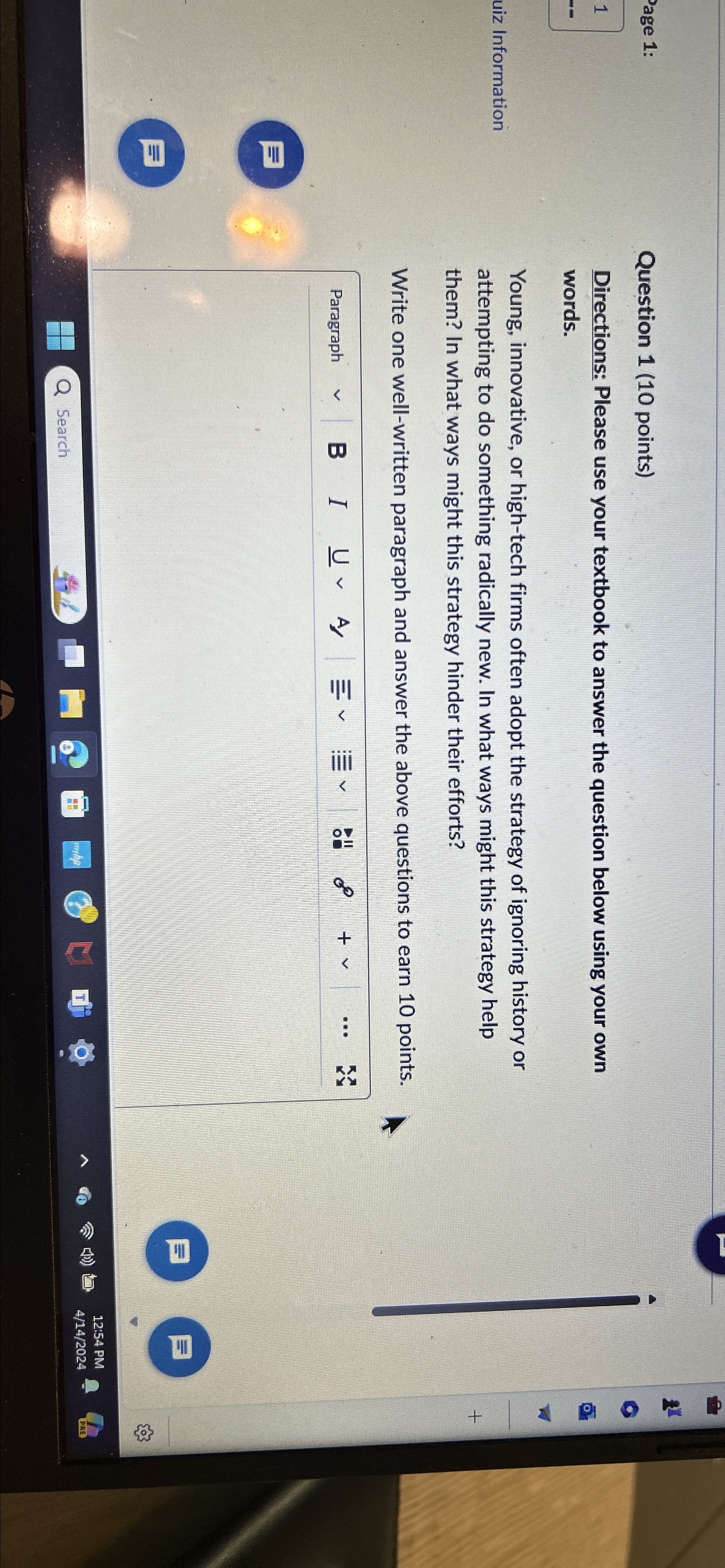  Question 1(10 points) Directions: Please use your textbook to answer the
