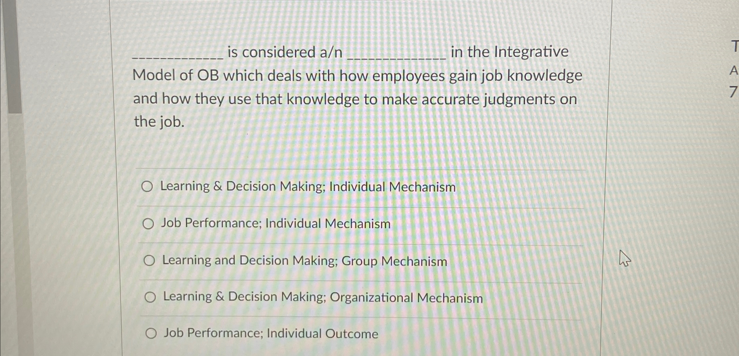  q, is considered anq, in the Integrative Model of OB which