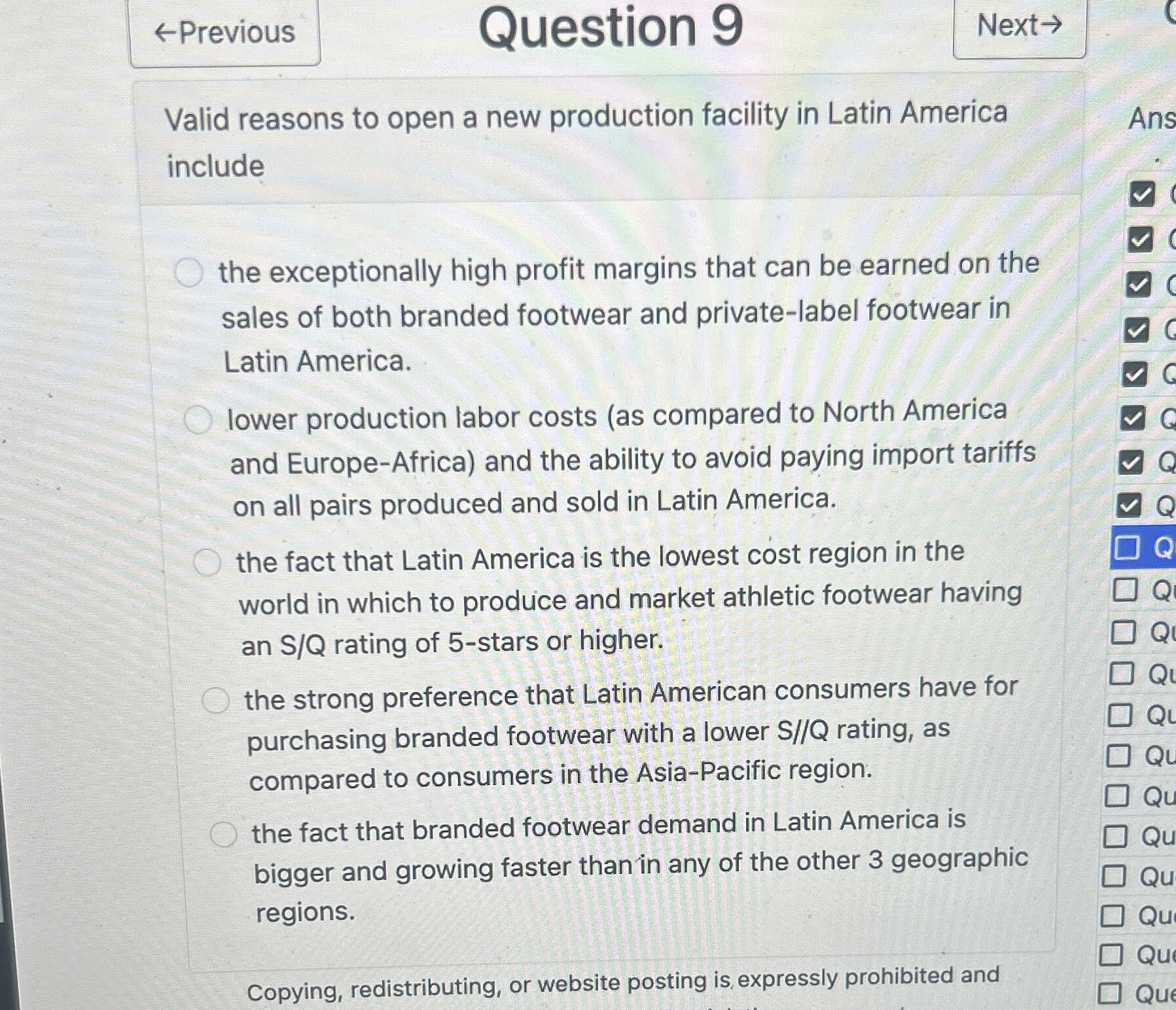  Question 9 Valid reasons to open a new production facility in