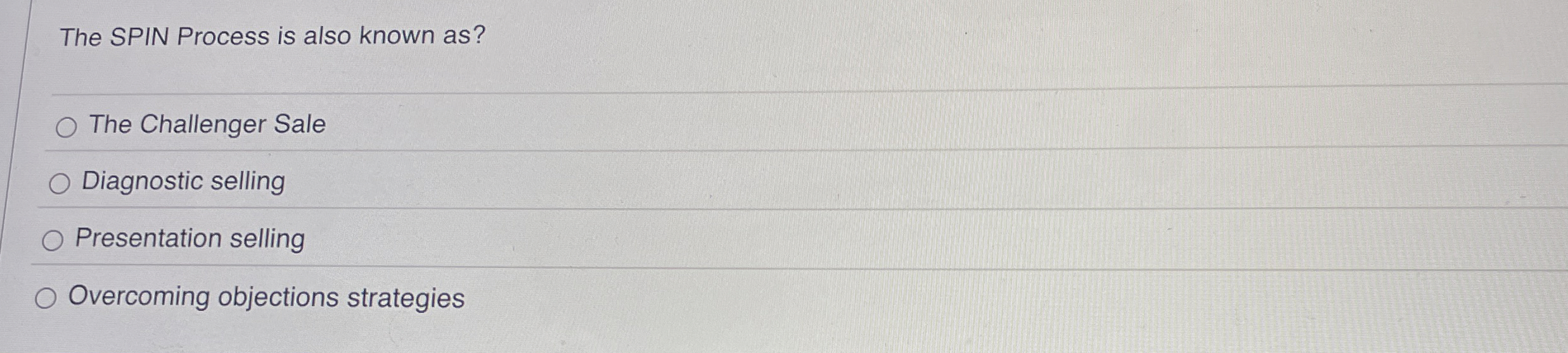  The SPIN Process is also known as? The Challenger Sale Diagnostic