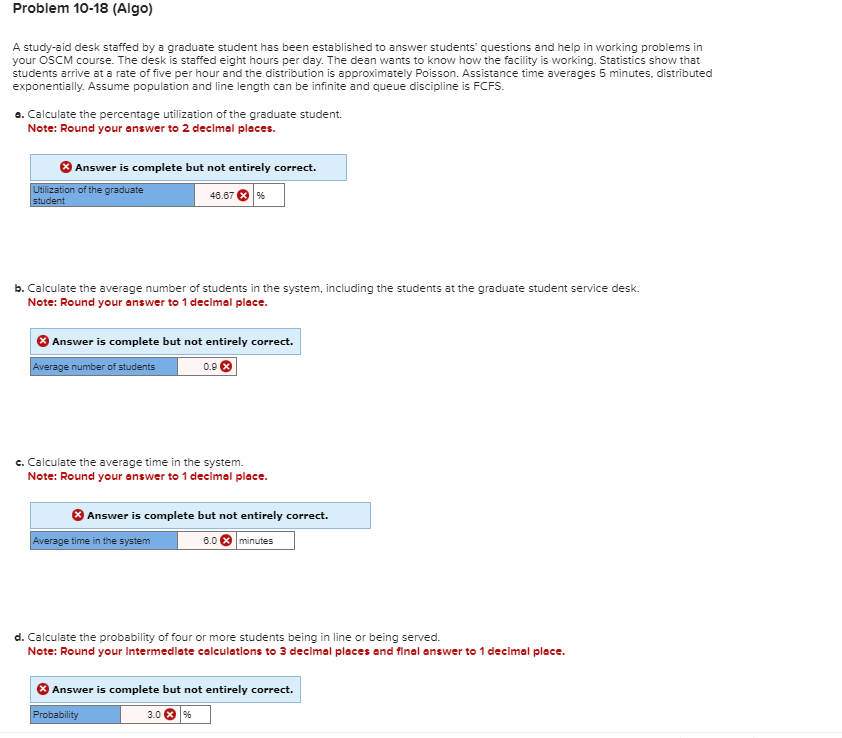  Problem 10-18(Algo) A study-aid desk staffed by a graduate student has