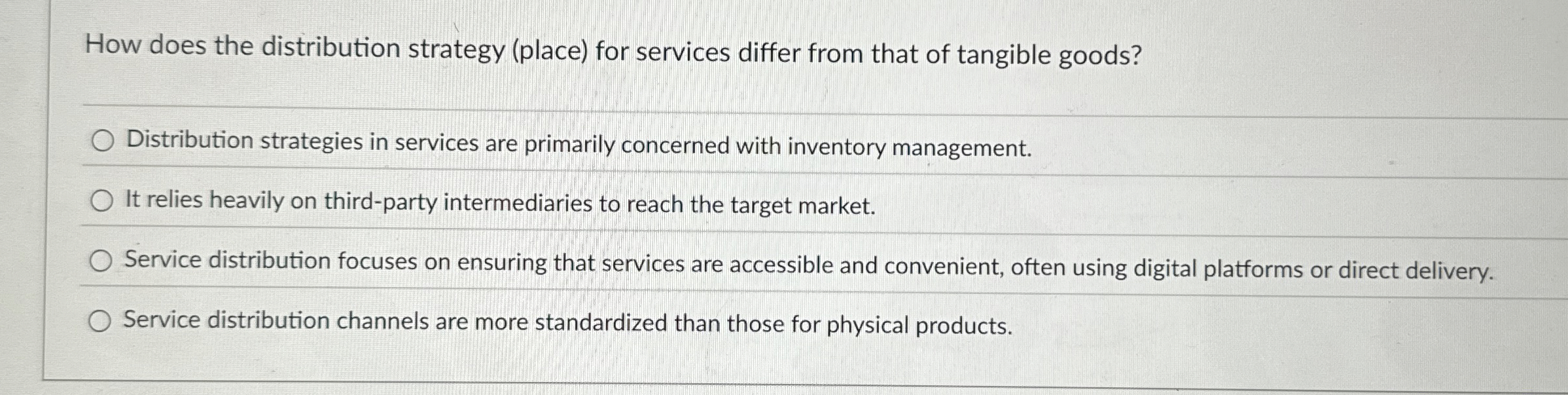  How does the distribution strategy (place) for services differ from that