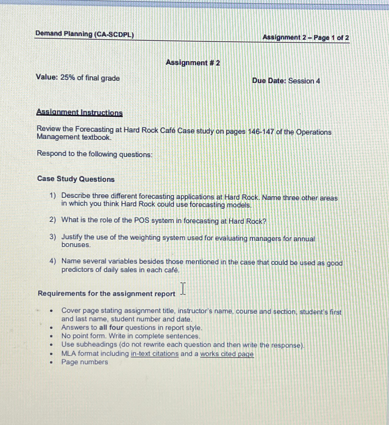  Demand Planning (CA-SCDPL) Assignment 2- Page 1 of 2 Assignment #2