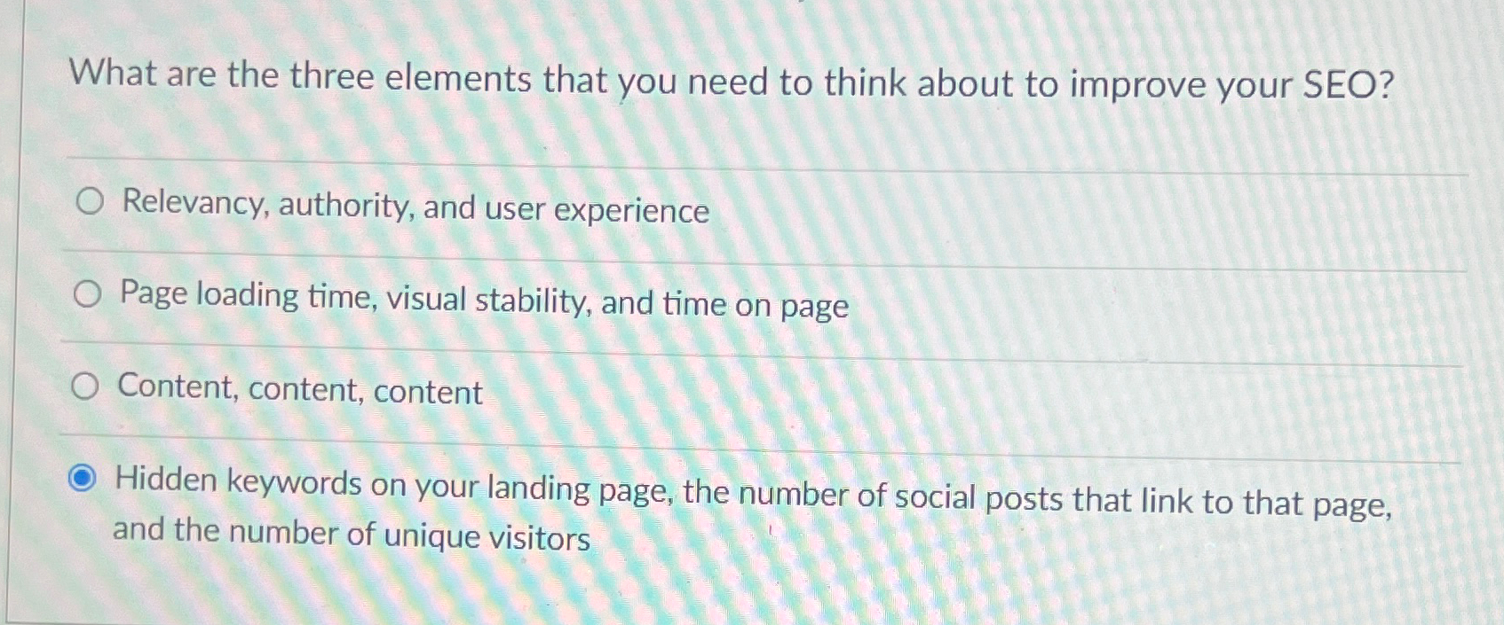  What are the three elements that you need to think about