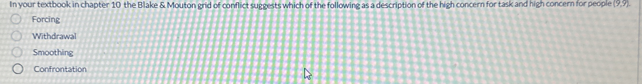  In your textbook in chapter 10 the Blake & Mouton grid