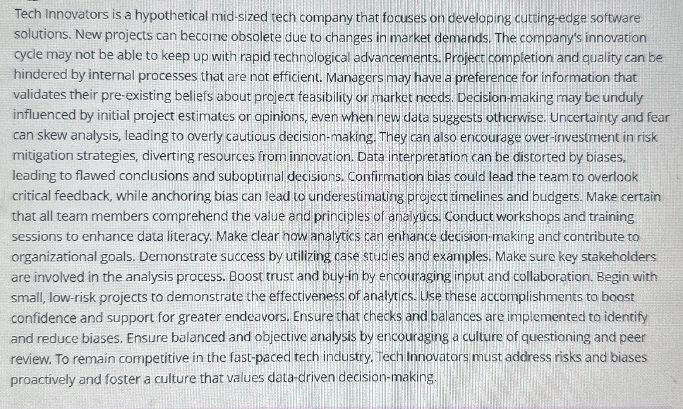  Tech Innovators is a hypothetical mid-sized tech company that focuses on