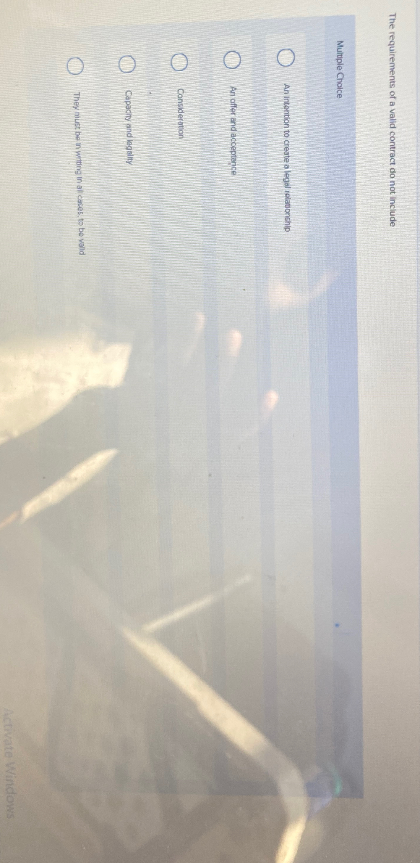  The requirements of a valid contract do not include Muttiple Chaice