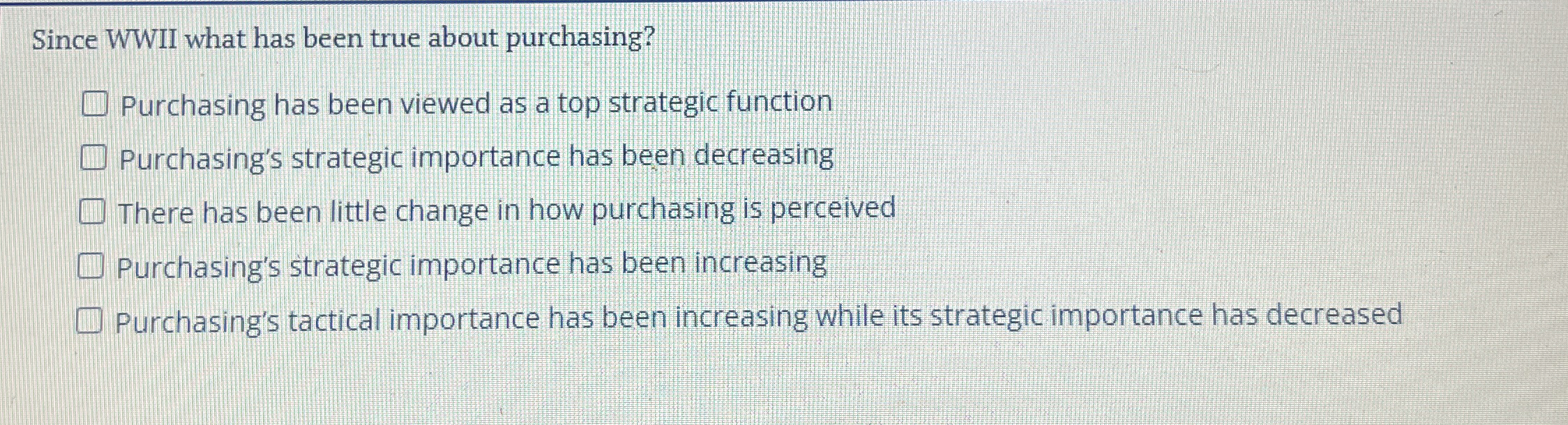 Since WWII what has been true about purchasing? Purchasing has been