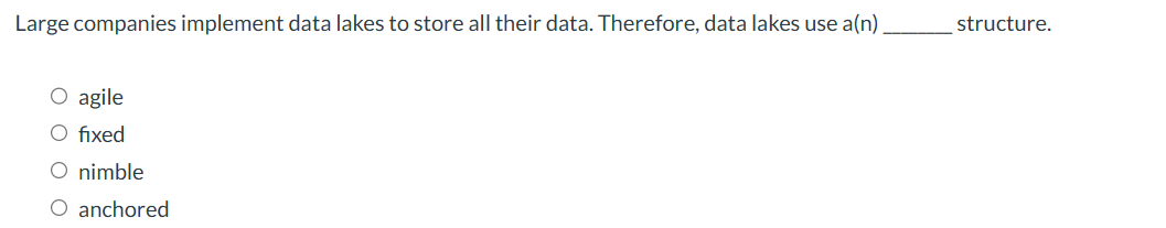  Large companies implement data lakes to store all their data. Therefore,
