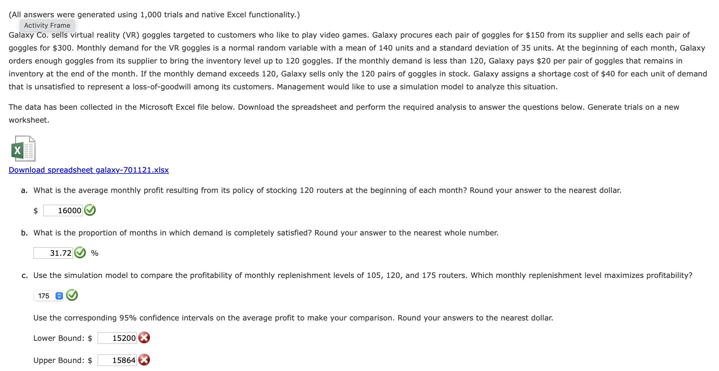  PLEASE ANSWER PART C... (All answers were generated using 1,000 trials