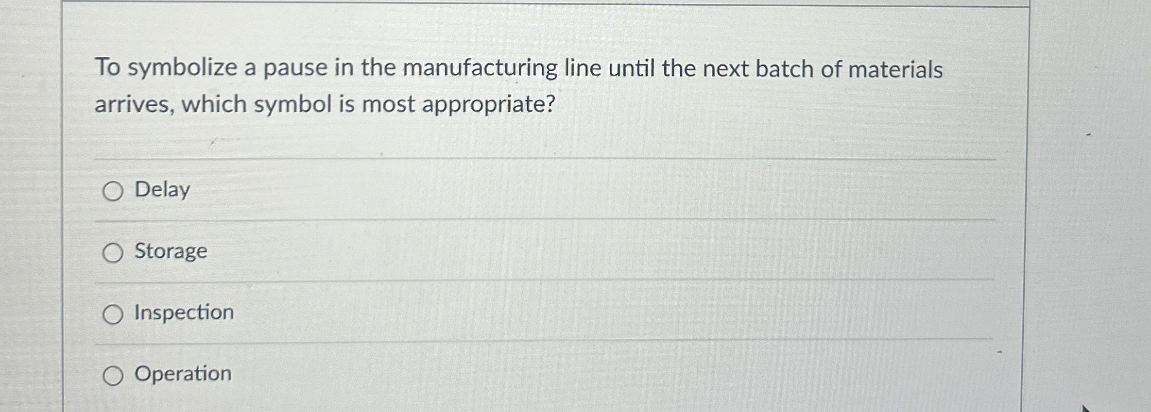  To symbolize a pause in the manufacturing line until the next