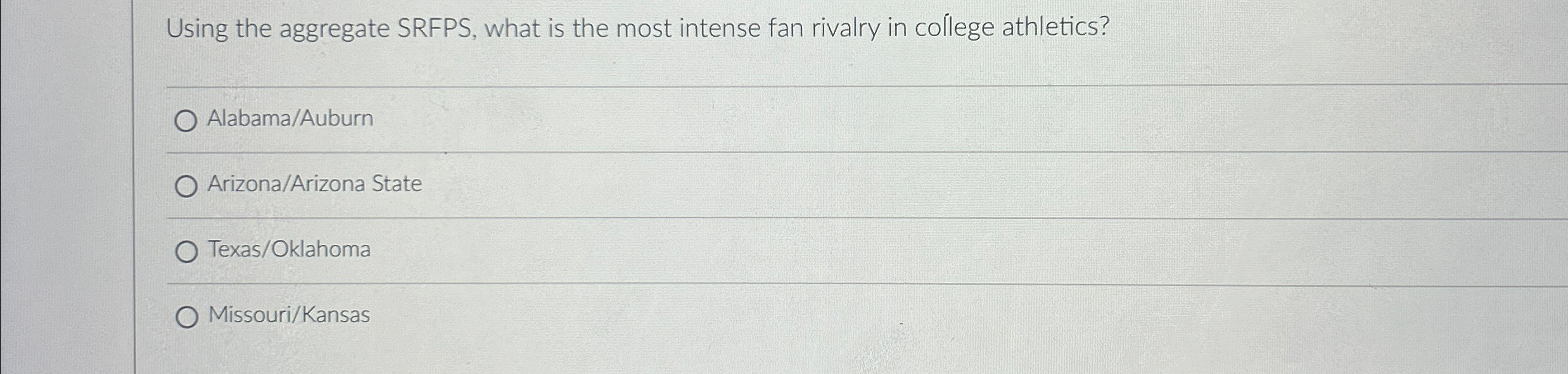  Using the aggregate SRFPS, what is the most intense fan rivalry