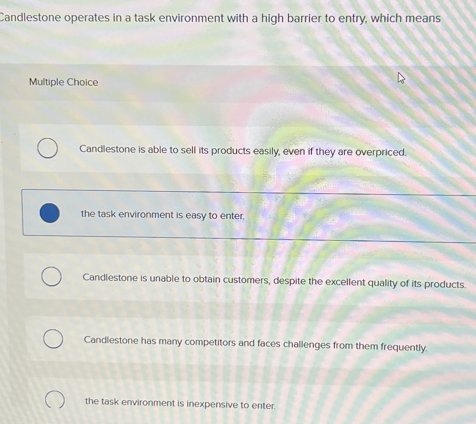  Candlestone operates in a task environment with a high barrier to