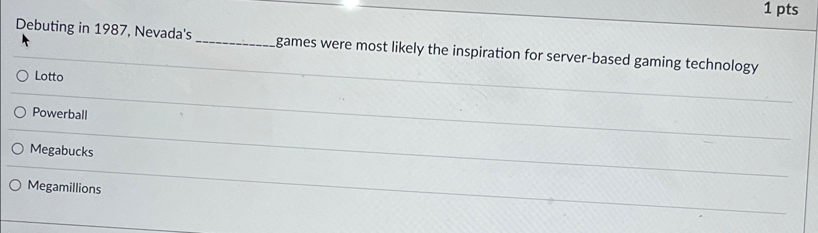  1 pts Debuting in 1987, Nevada's games were most likely the