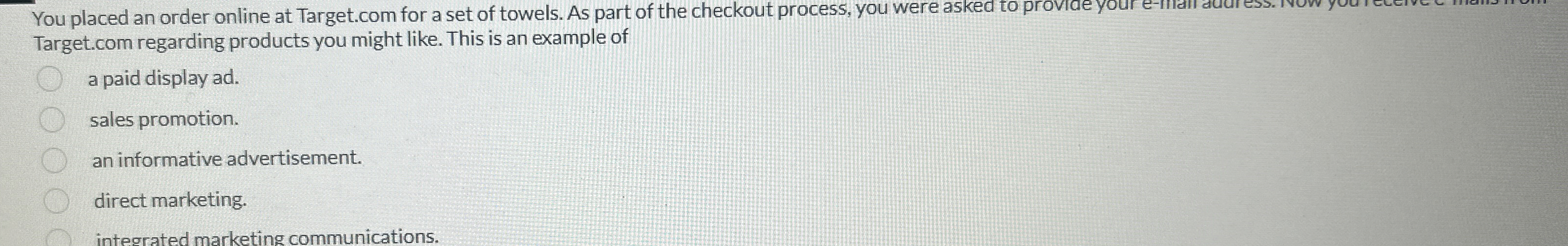  You placed an order online at Target.com for a set of