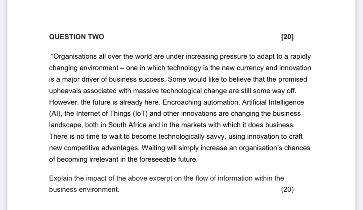  QUESTION TWO "Organisations all over the world are under increasing pressure