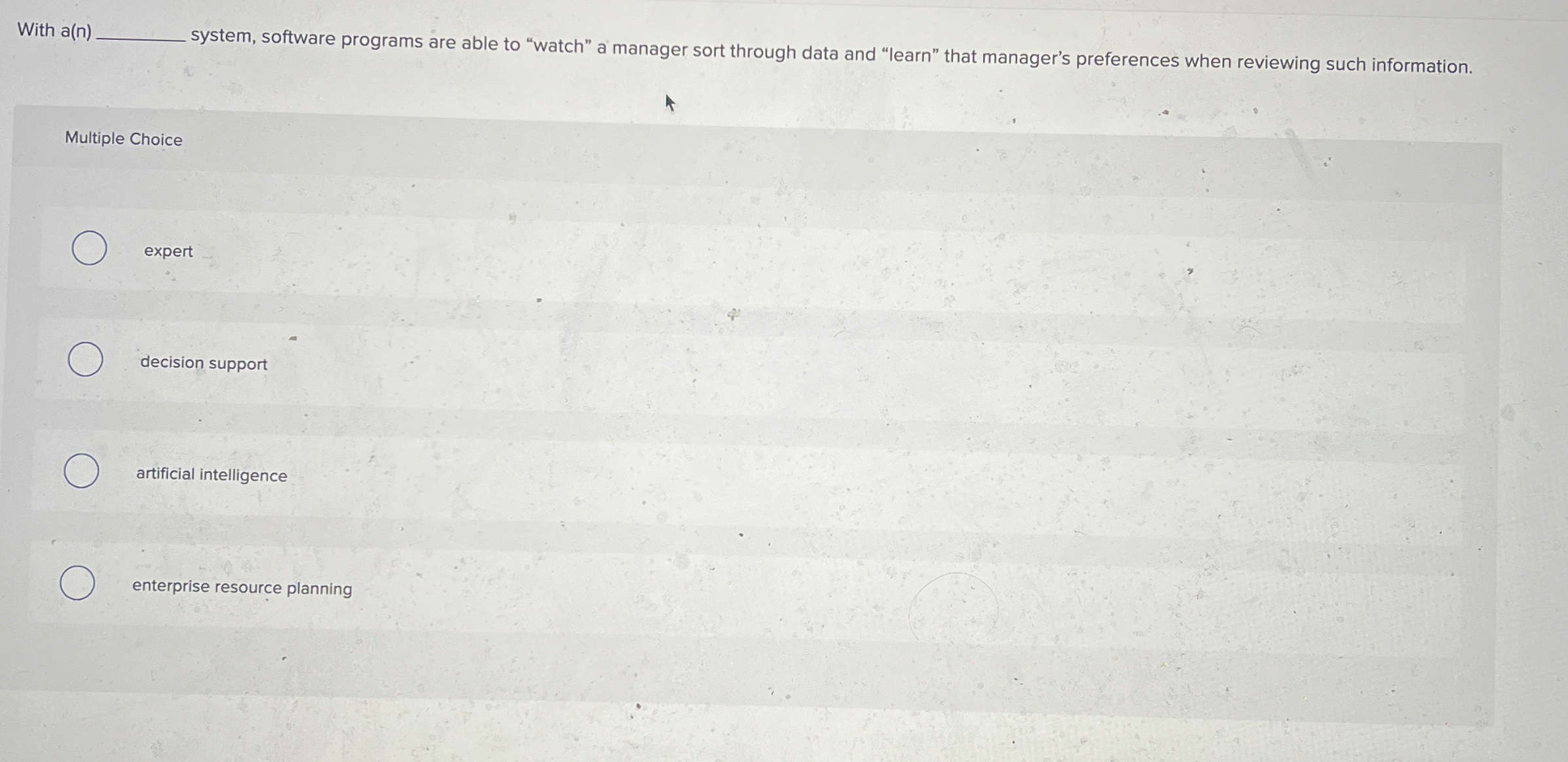  With a(n) system, software programs are able to "watch" a manager