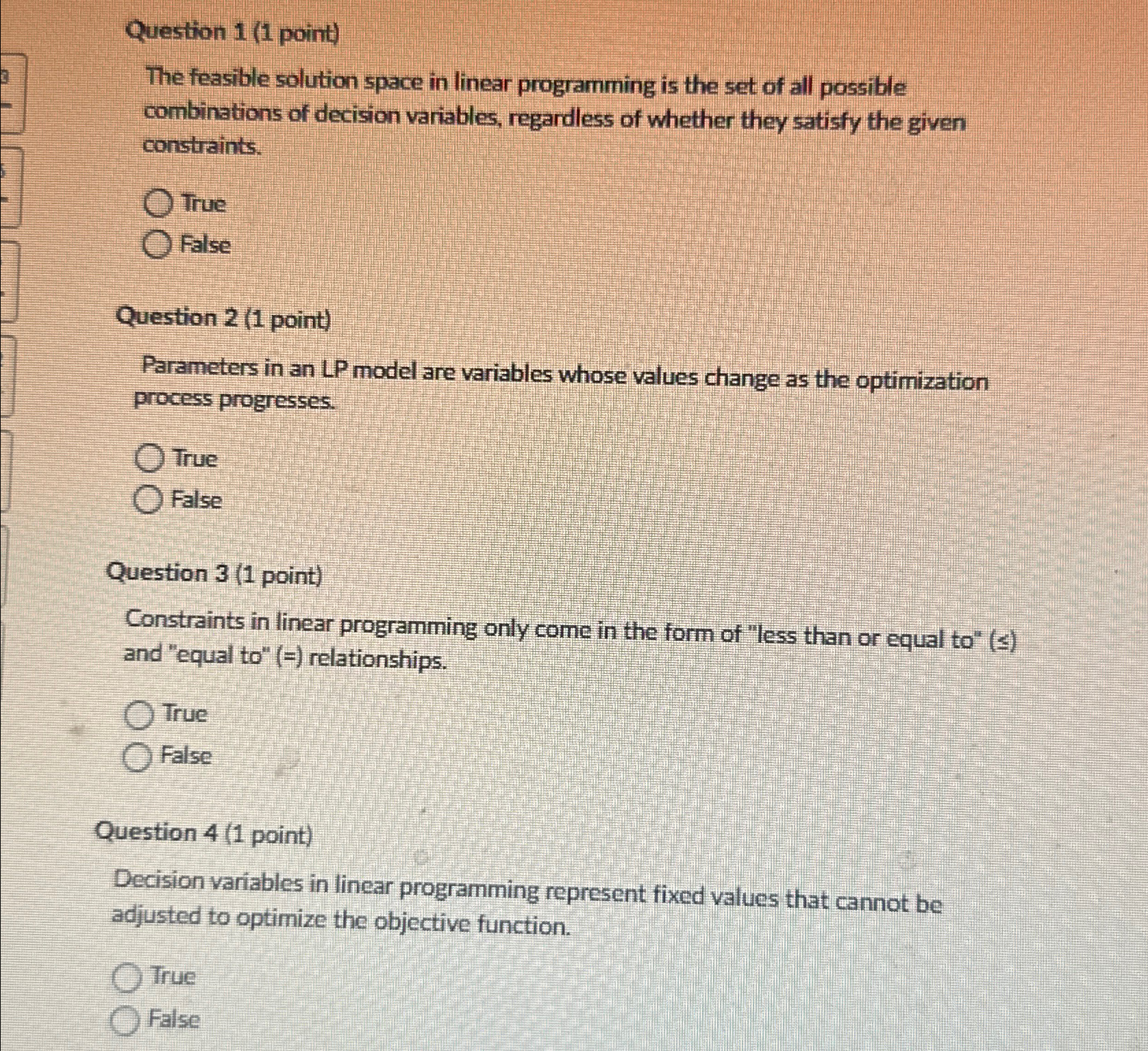  Question 1(1 point) The feasible solution space in linear programming is
