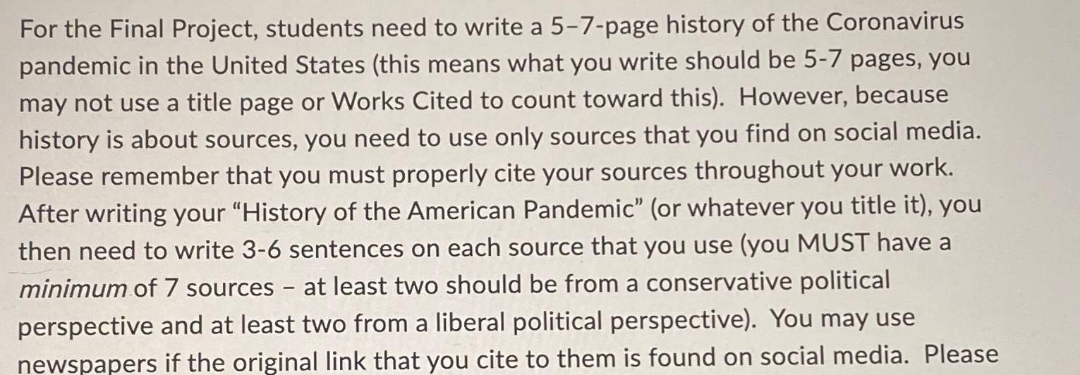 For the Final Project, students need to write a 5-7-page history