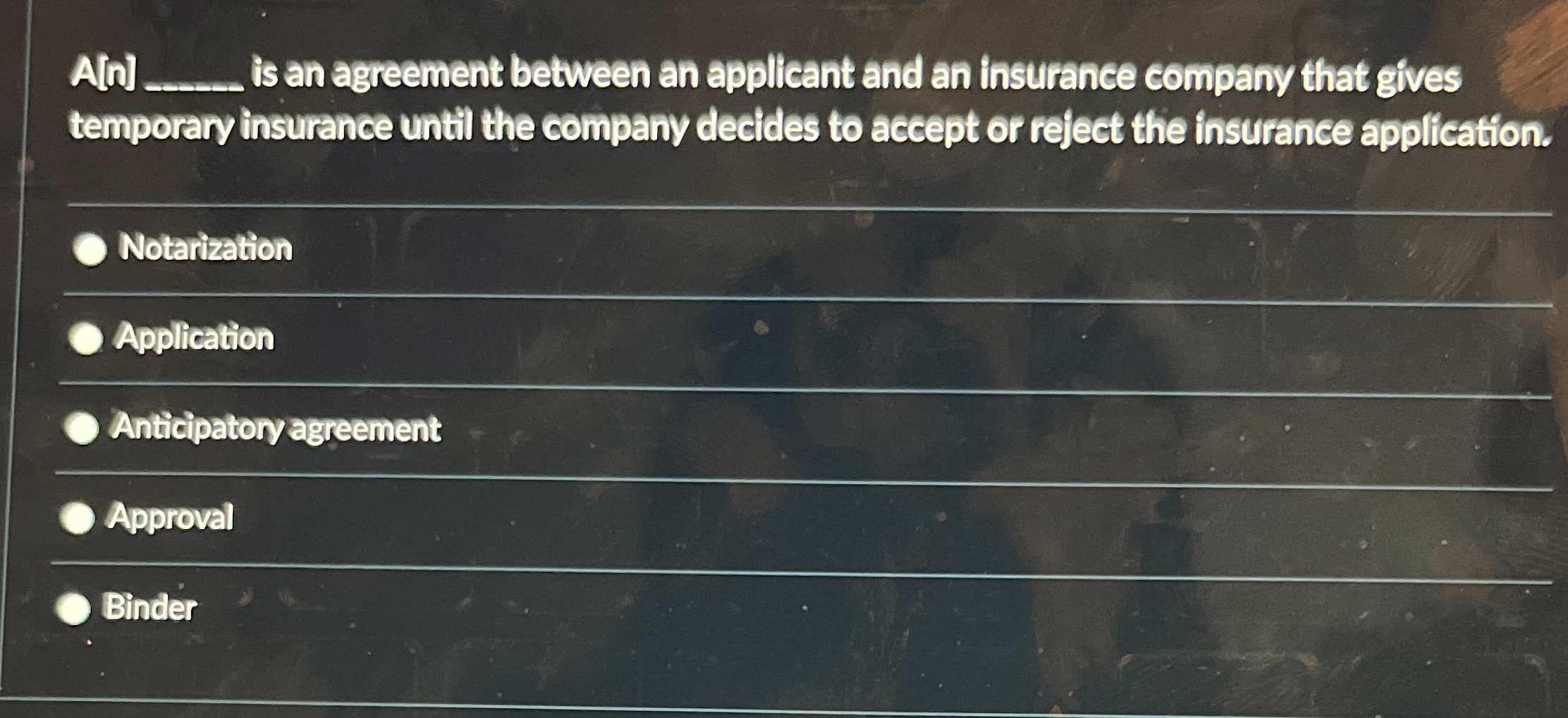  A[a]q, is an agreement between an applicant and an insurance company