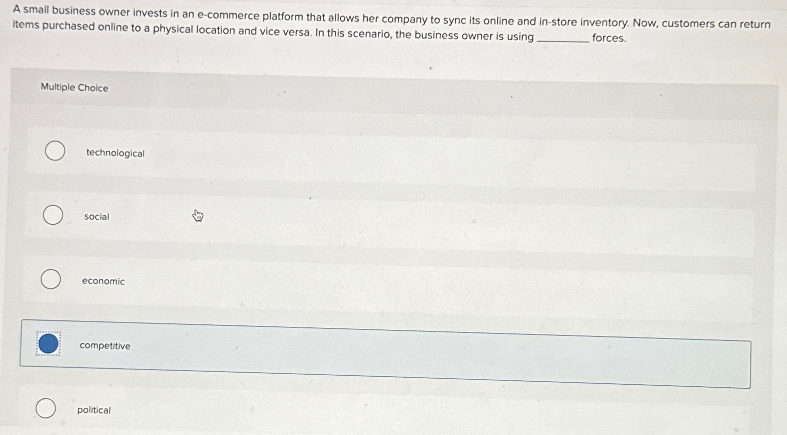  A small business owner invests in an e-commerce platform that allows