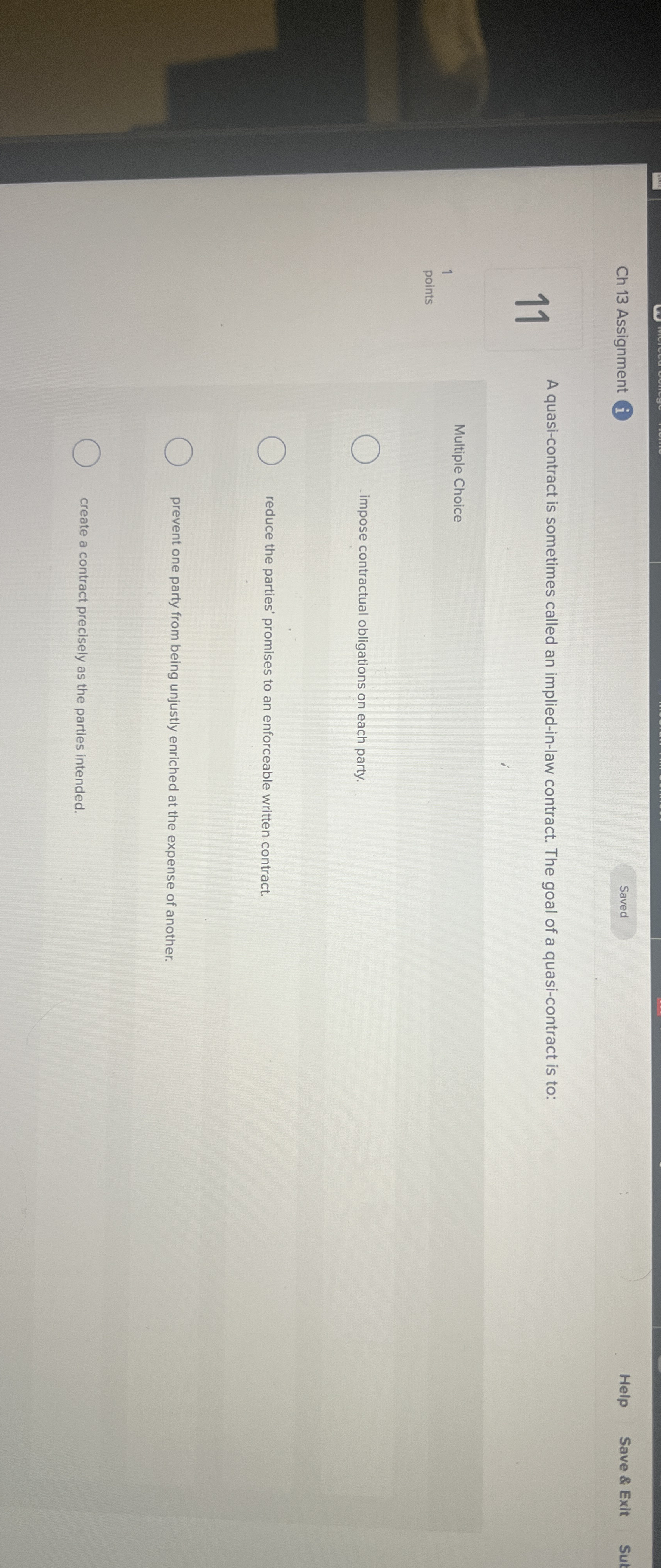 Ch 13 Assignment i Help Save & Exit Sut 11 A