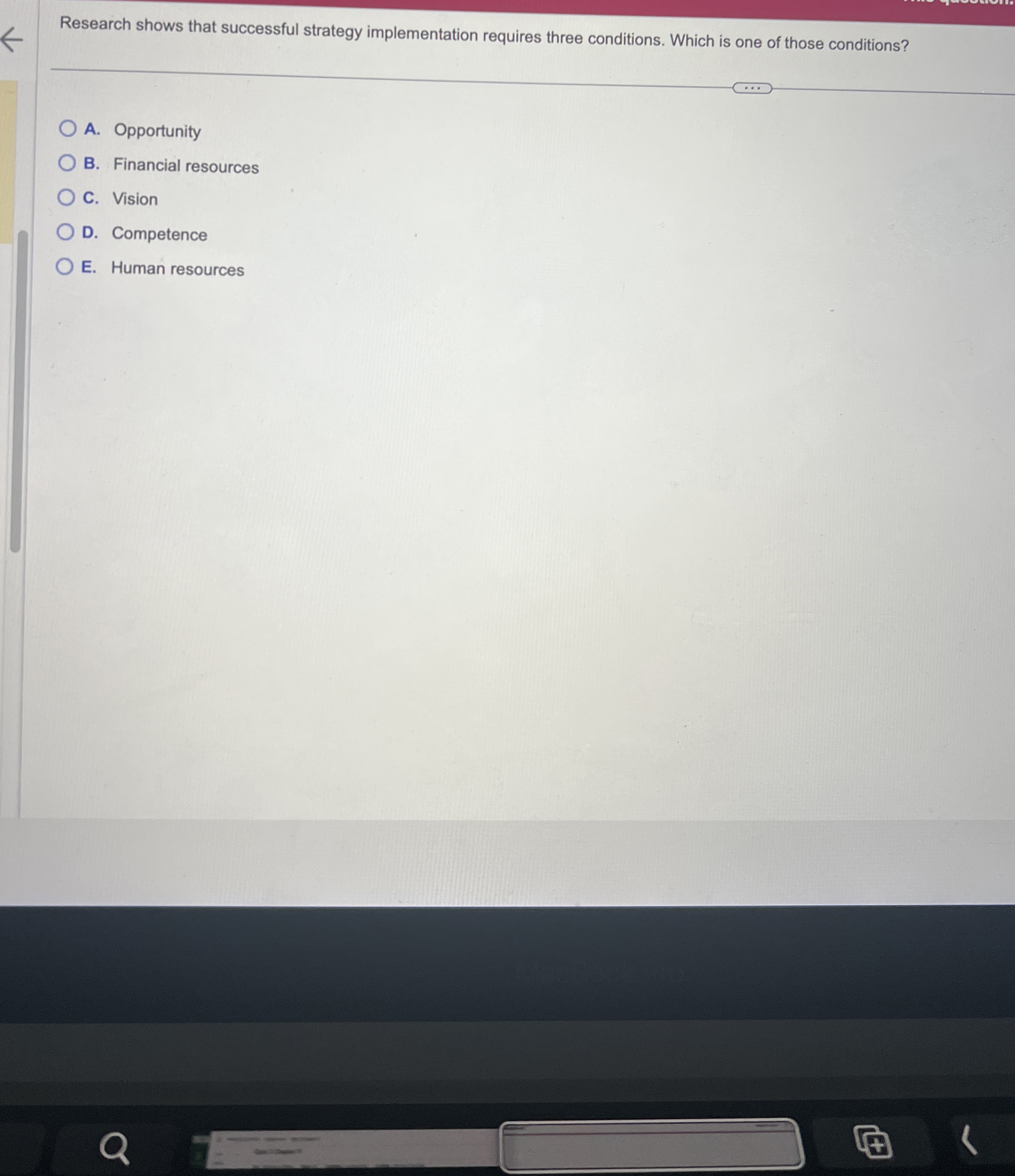 Research shows that successful strategy implementation requires three conditions. Which is
