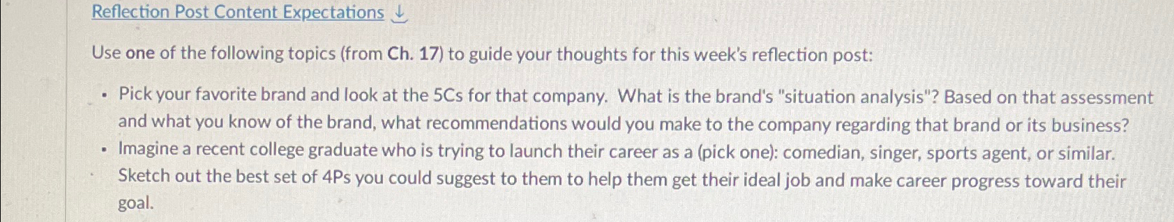  Reflection Post Content Expectations q, Use one of the following topics