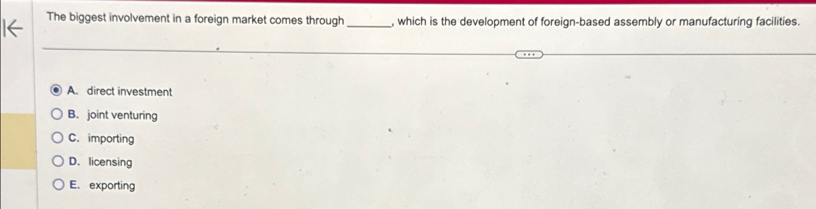  The biggest involvement in a foreign market comes through which is