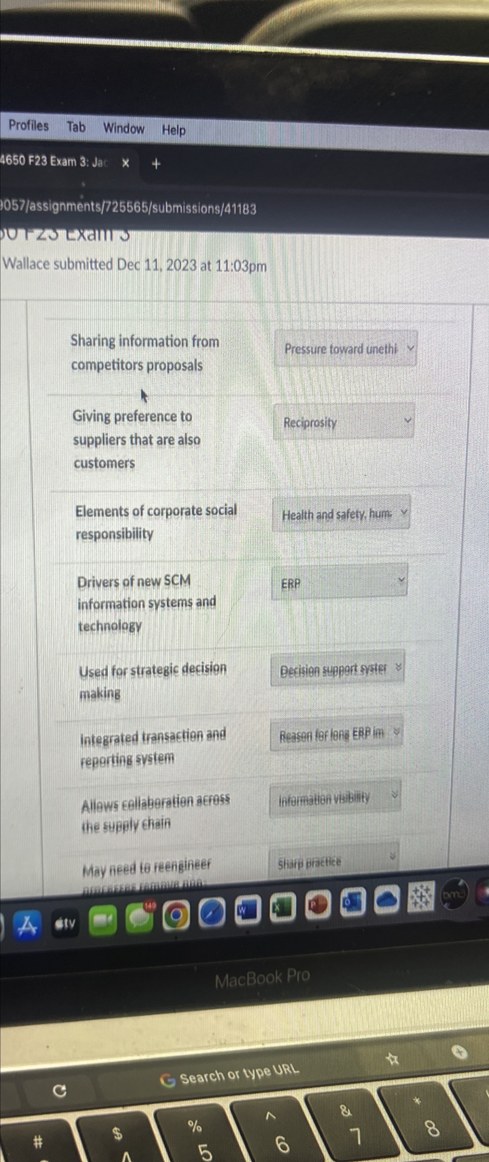  Profiles Tab Window Help 4650 F23 Exam 3: Ja: 057/assignments/725565/submissions/41183 Wallace