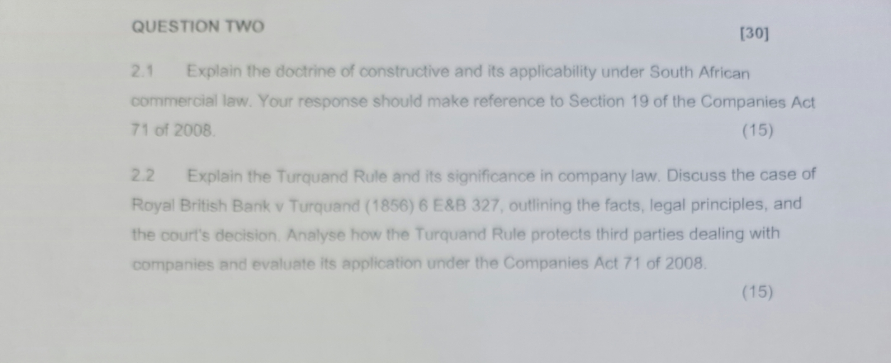  QUESTION TWO 30 2.1 Explain the doctrine of constructive and its