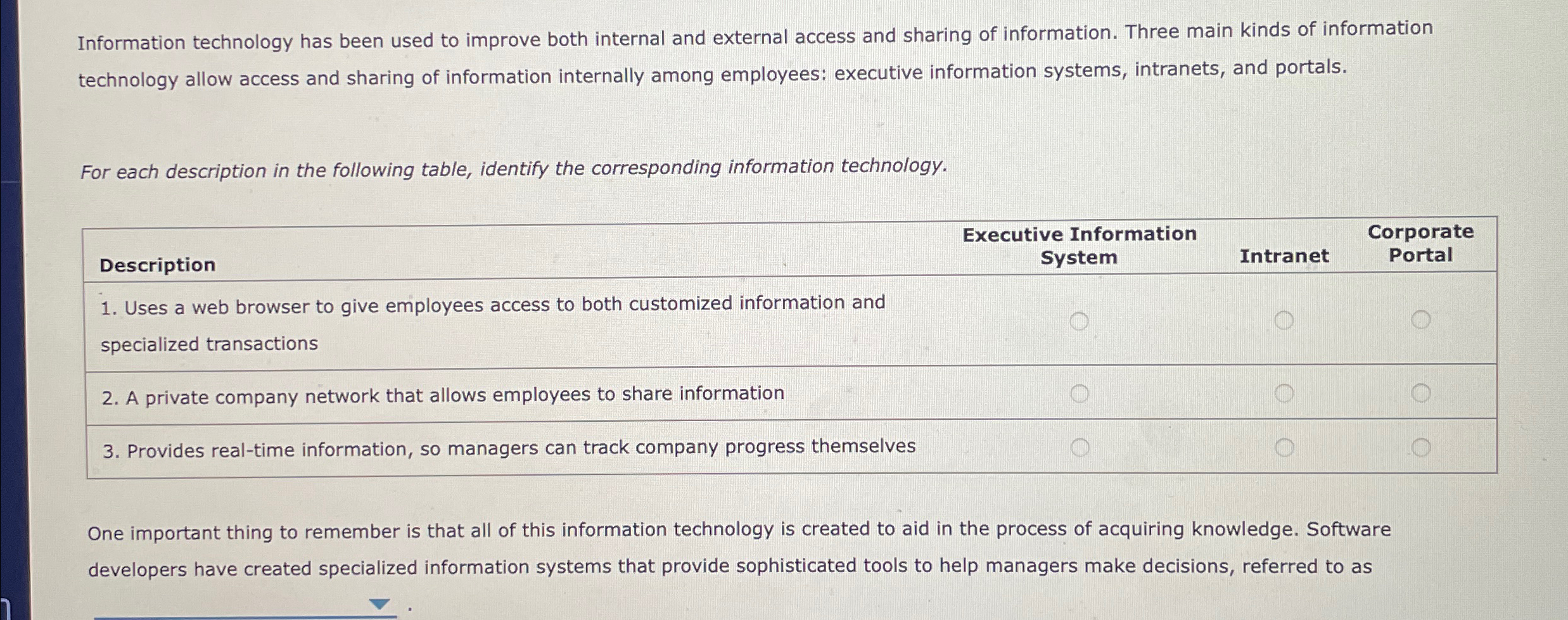  Information technology has been used to improve both internal and external