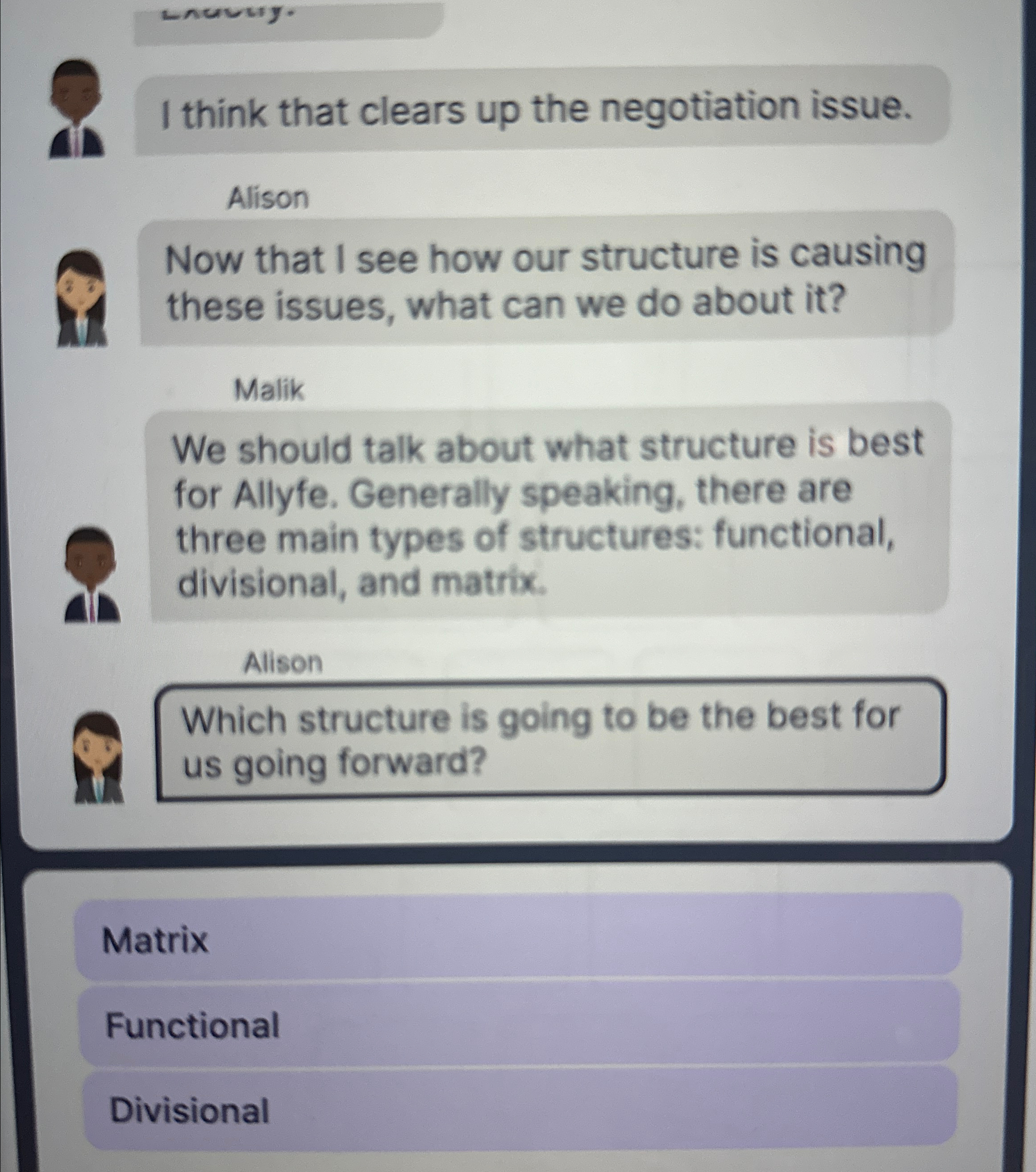  I think that clears up the negotiation issue. Alison Now that