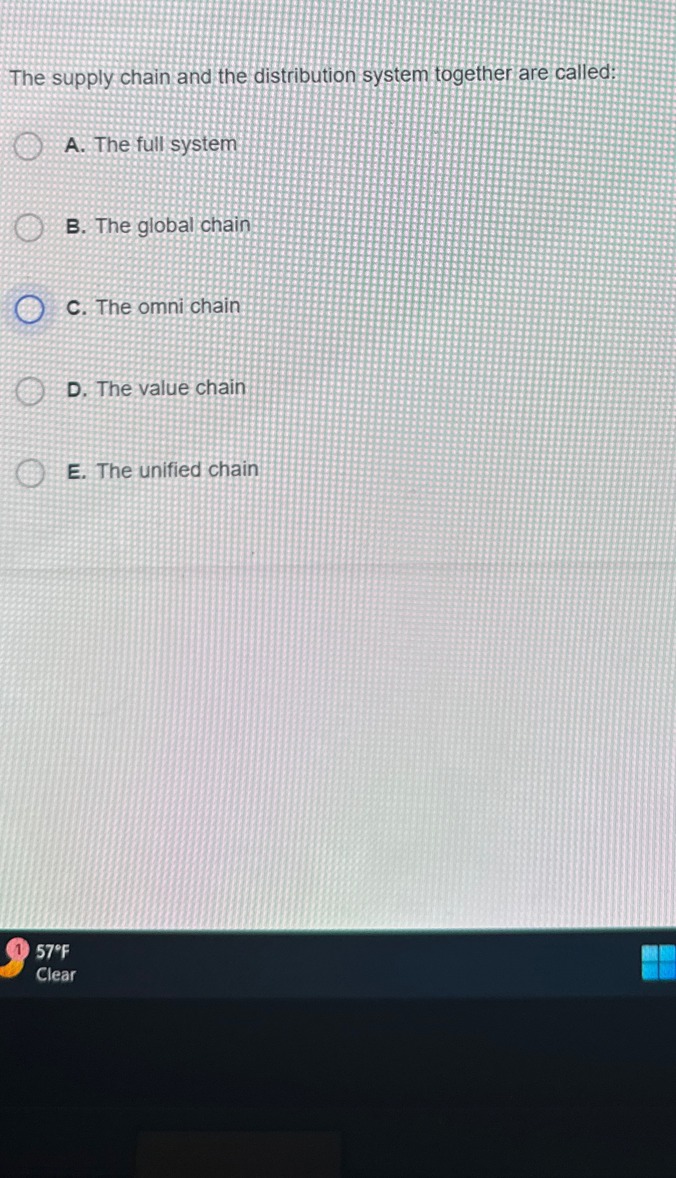  The supply chain and the distribution system together are called: A.