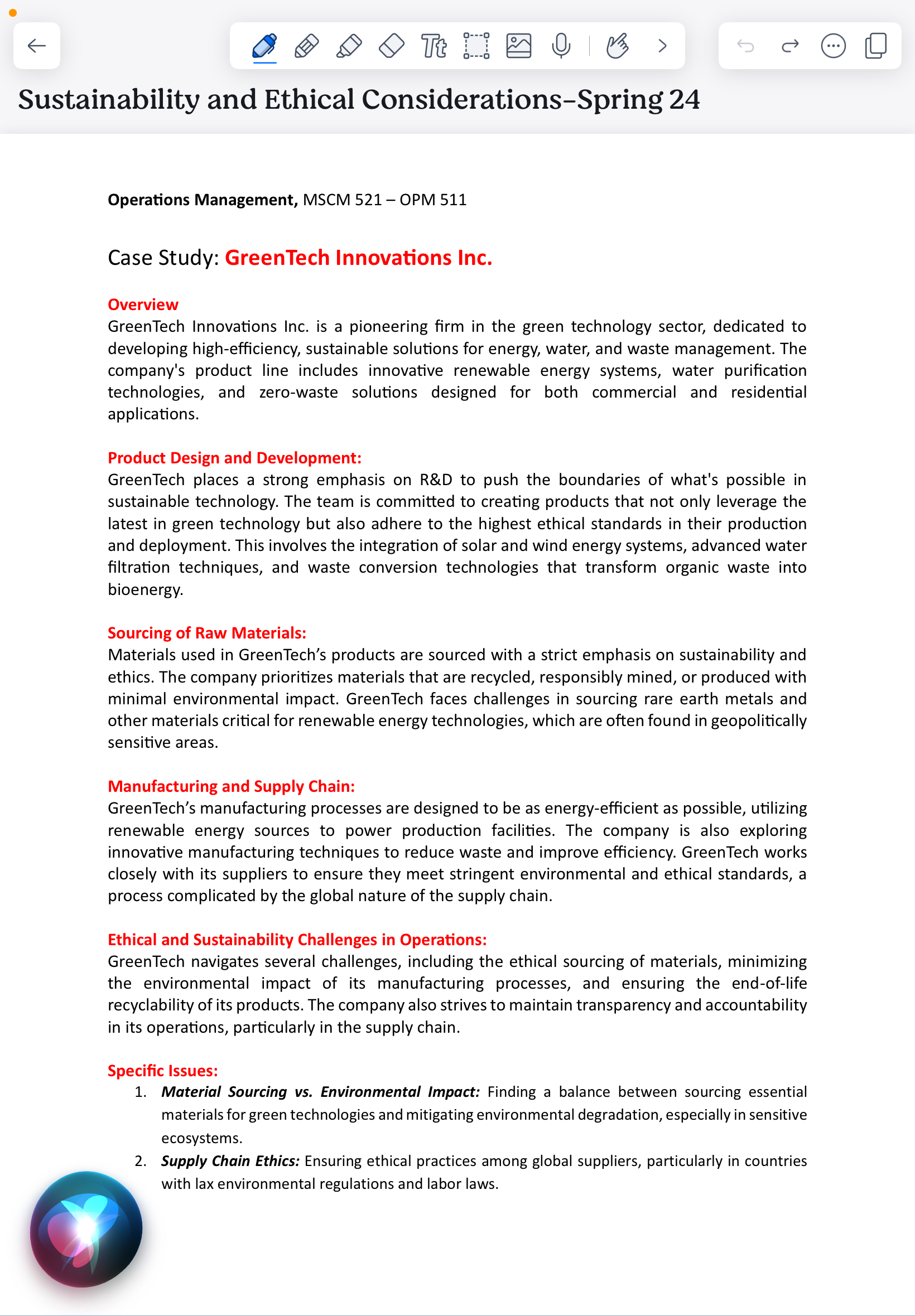  Sustainability and Ethical Considerations-Spring 24 Operations Management, MSCM 521- OPM 511