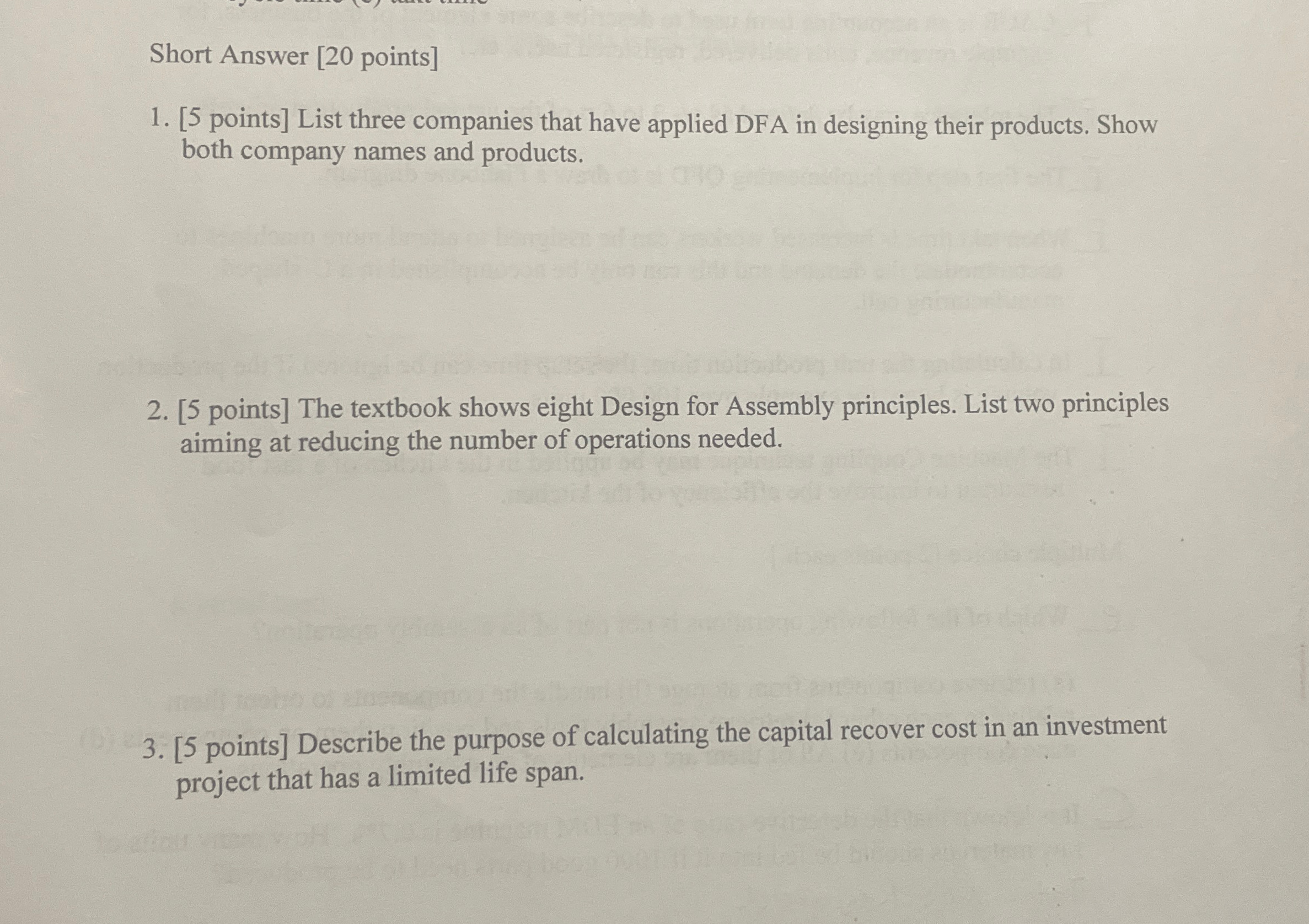  Short Answer [20 points] [5 points] List three companies that have
