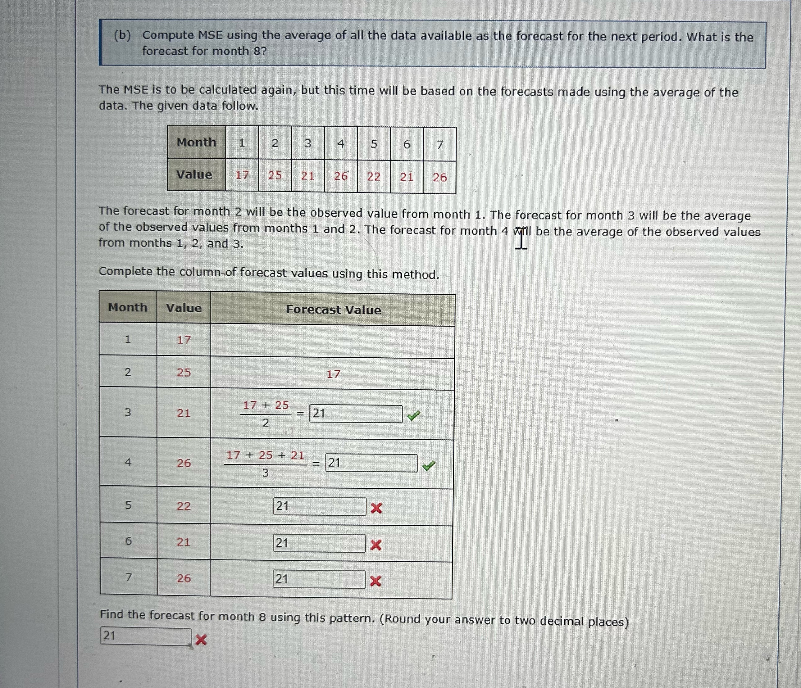  (b) Compute MSE using the average of all the data available